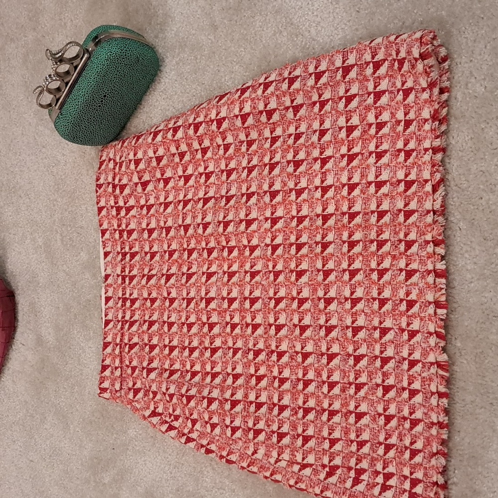Ann Taylor Red/Pink Fringe Tweed A-line Skirt - Picture 3 of 11